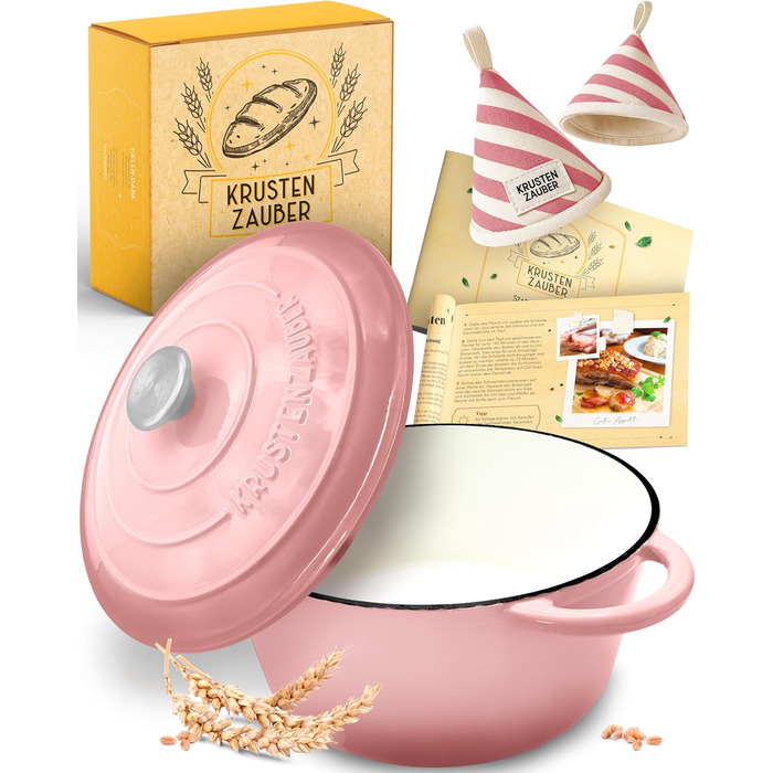 Форма для випікання хліба з чавуну з кришкою Krustenzauber - 28 см, рожева, 4.7л