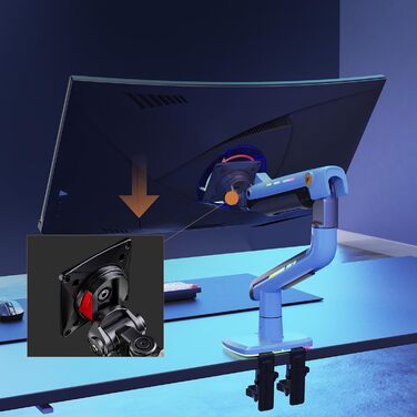 Кріплення для монітора NB Ergonomic для широких моніторів до 60 дюймів, RGB, навантаження до 20 кг, VESA 75/100 (Gulf Blue)