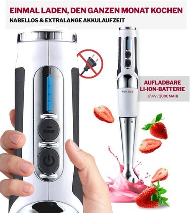 Блендер заглибний бездротовий Turmix Stabmixer CX 422 з місткістю, подрібнювачем та підставкою - 1800W Li-Ion