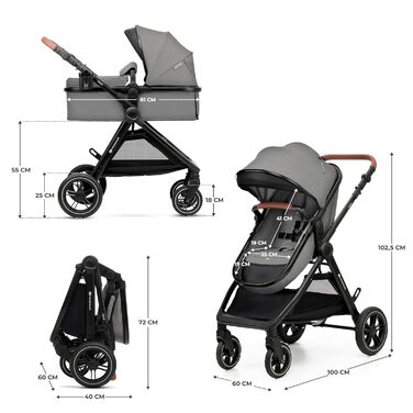 Дитяча коляска Kinderkraft ESME 3-в-1: комплект з автокріслом I-size, до 22 кг, сірого кольору