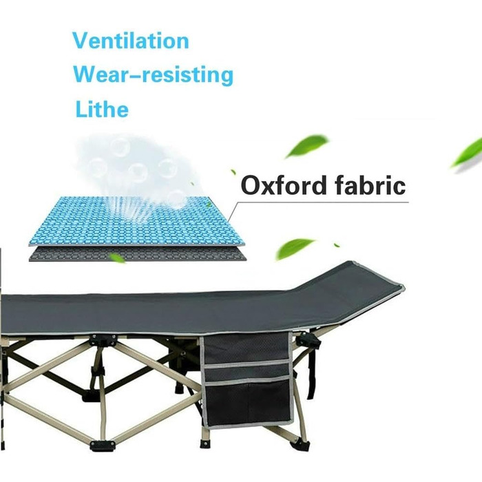 Розкладне ліжко для кемпінгу та відпочинку Yaheetech, похідне ліжко-шезлонг з кишенею та сумкою для транспортування, сіре, до 150 кг