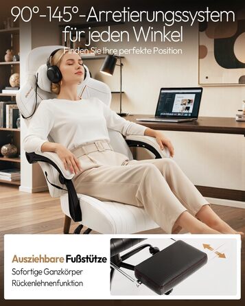 Ігровий крісло Dowinx з масажем, ергономічний дизайн, підтримка попереку та шиї, до 135 кг, шкіряне, чорний