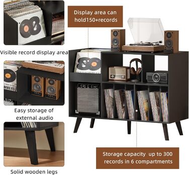 Стійка для платівок з полицями, чорна: місткість до 450 альбомів