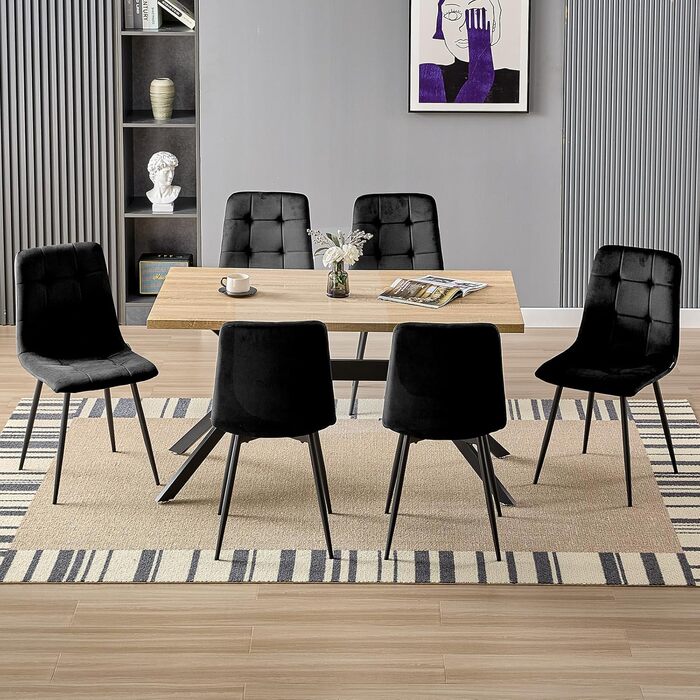Набір обідніх стільців, м'які стільці з оксамитовою оббивкою та чорними металевими ніжками, кухонні стільці з максимальною вантажопідйомністю 120 кг (4 шт, чорний)