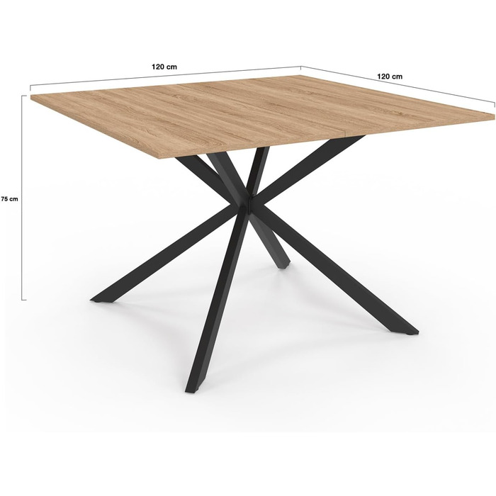 Обідній стіл Alix, квадратний, на металевих ніжках, 120 см, для 8 осіб