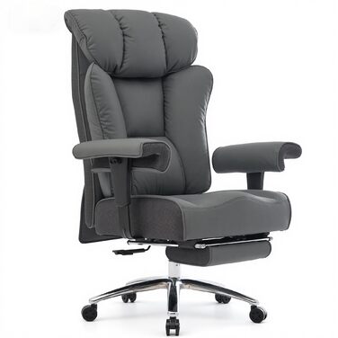 Офісний крісло Efomao XXL 200 кг з підставкою для ніг, сіре. Крісло для керівника з екошкіри, висока спинка, регульовані підлокітники, підтримка попереку для дому та офісу.