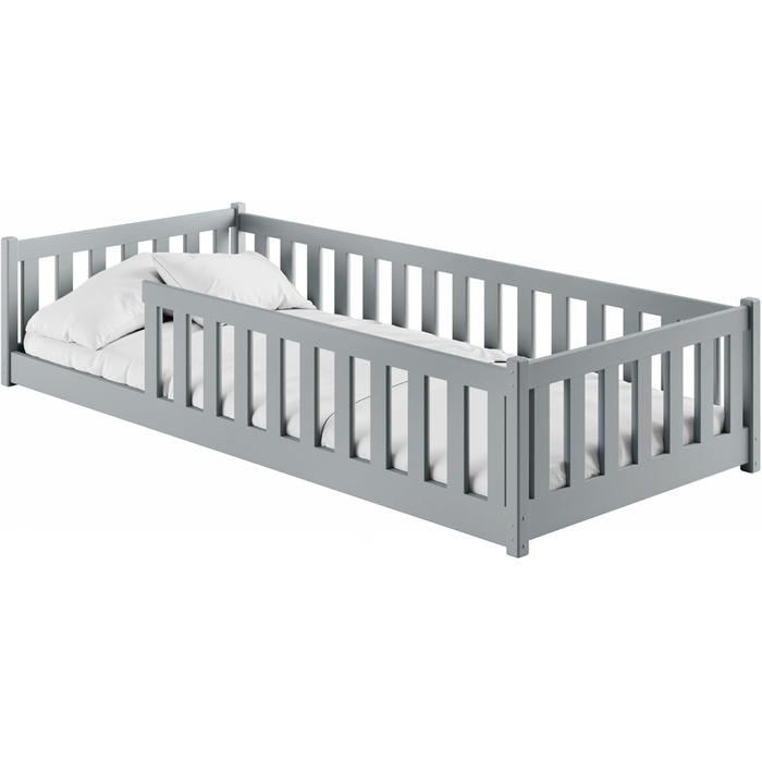 Дитяче ліжко Kids Collective Kinderbett з бортиками та ламелями, 80x180 см, сірий, для дітей від 4 до 18 років