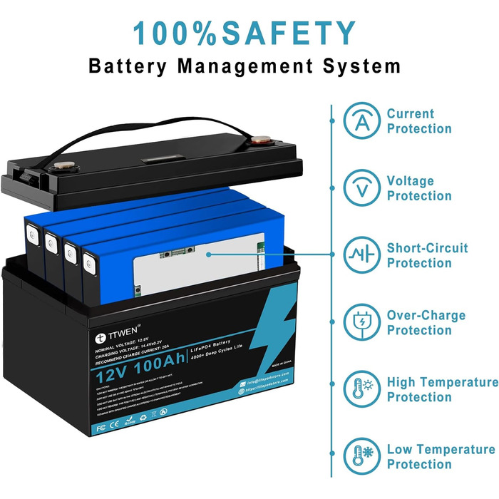 Акумуляторна батарея COMETX 12V 100Ah LiFePO4, 1280 Втгод, 4000 циклів, 100 А BMS, 24,25 фунта, послідовно/паралельний