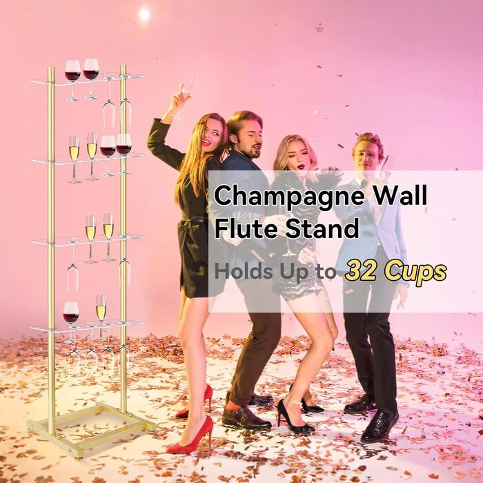 Підставка для шампанського Julymoda на 4 яруси: 32 келихи, прозорий акрил, для вечірок та свят
