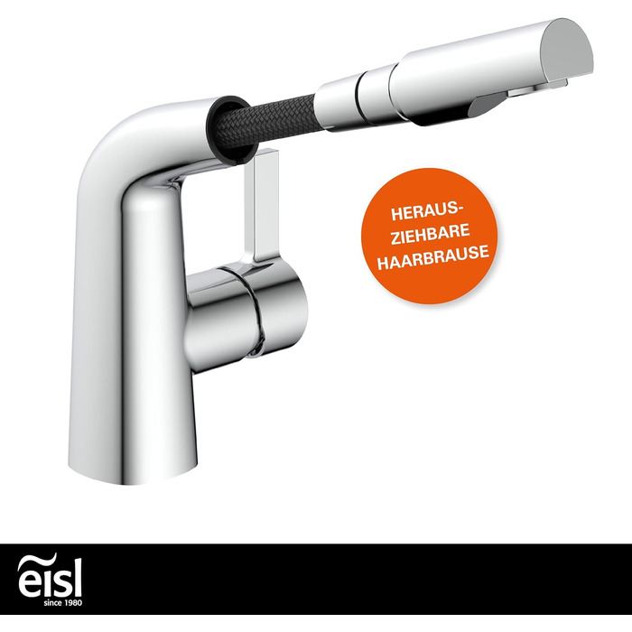 Змішувач для ванної кімнати EISL COOL з висувною лійкою для миття волосся, водозберігаючий кран, хром