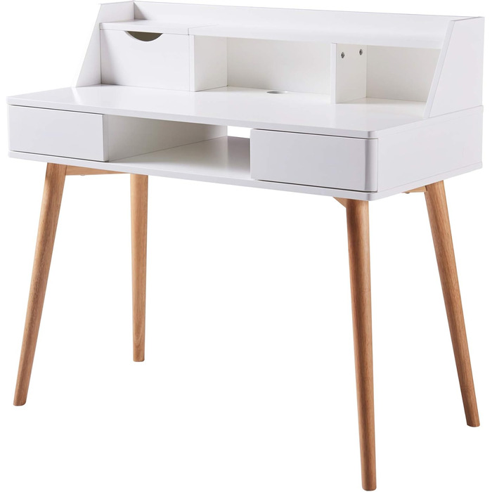 Дитячий письмовий стіл Teamson Home Creativo з MDF, з полицями та шухлядами, білий/натуральний, VNF-00045