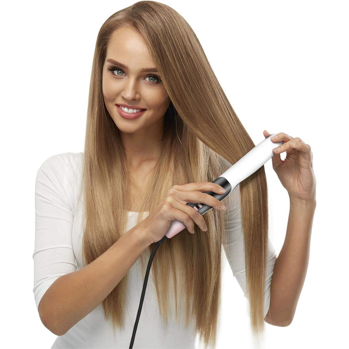 Стайлер для волосся 3-в-1 із вигнутими пластинами для укладання можна використовувати як випрямляч і плойку Цифровий світлодіодний дисплей біле/рожеве золото