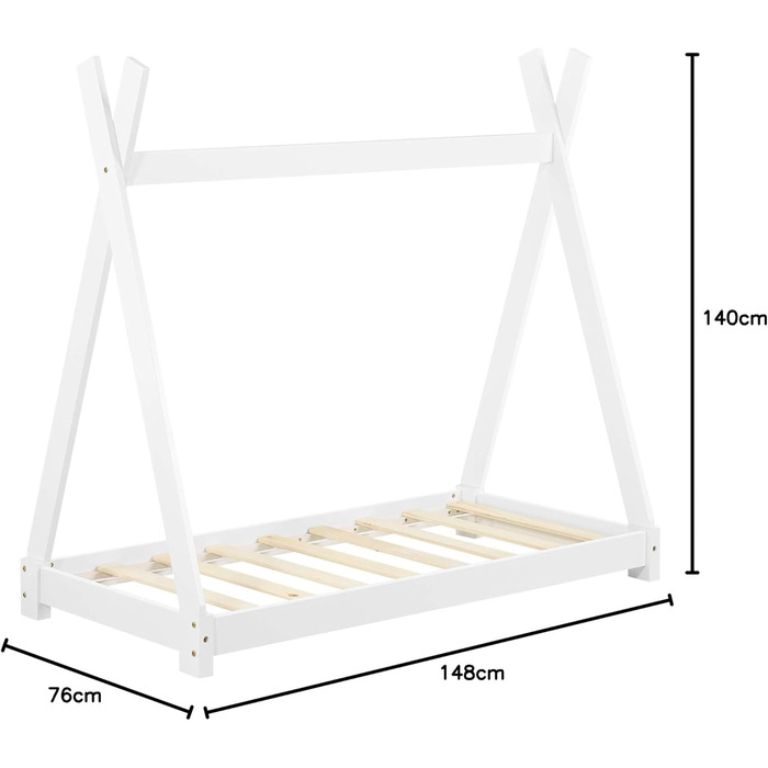 Ліжко дитяче Onejda Tipi, білий колір, 80x160 см, з дерева, en.casa