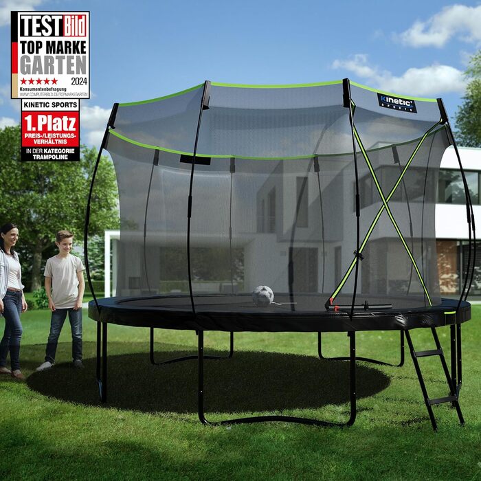 Батут Kinetic Sports 'Ultimate Pro' Ø366 см для дітей з драбиною та захисною сіткою - чорно-неоново-зелений