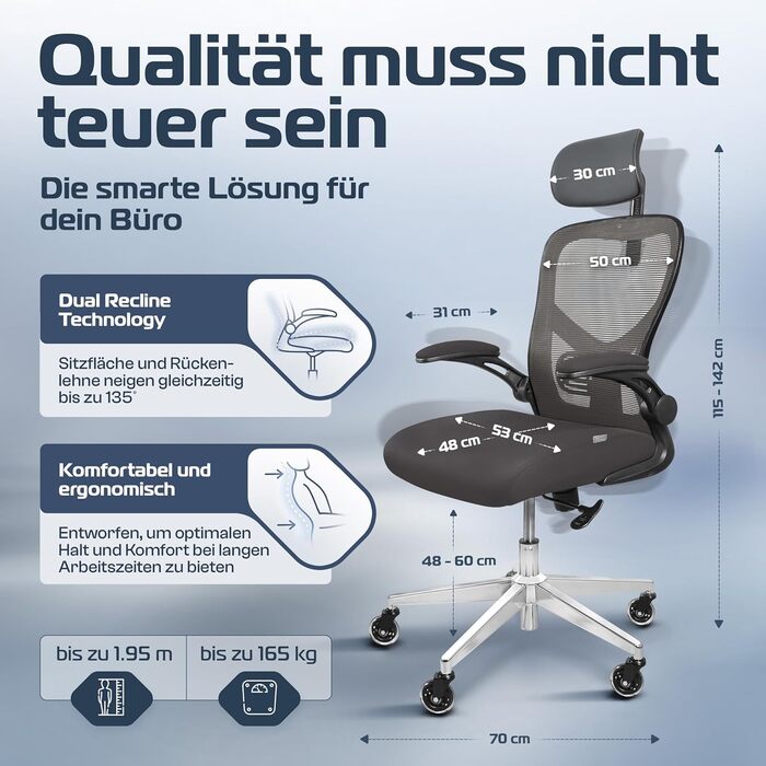 Ергономічне крісло для офісу та геймінгу CLOUVOU SmartSeat, індивідуальні налаштування, комп'ютерний стілець для дому, до 150 кг, тестовий переможець
