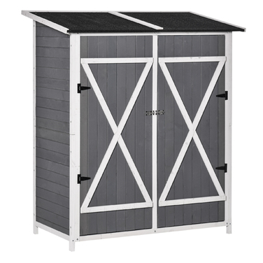 Outsunny Garden Shed Садова шафа 2 двері Асфальтова покрівля Ялина Дерево Сірий + Білий 139x75x160см | Аосом