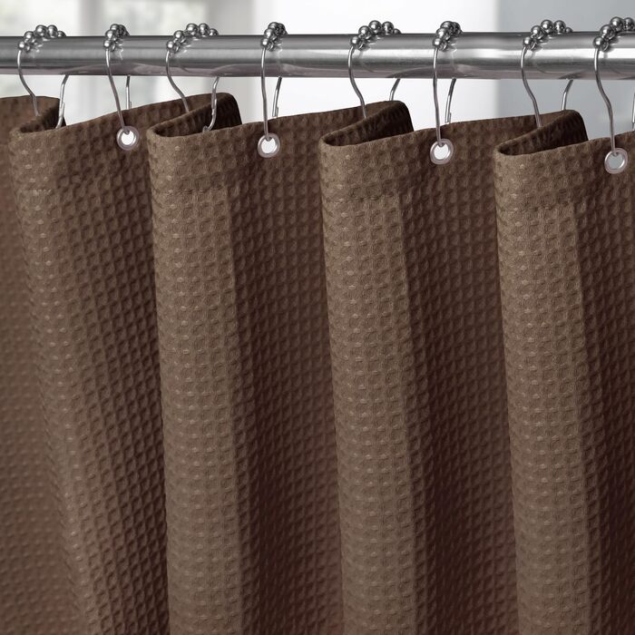 Шторка для душу з льону з металевими кільцями, сіра, 182 x 214 см - Текстильна шторка для ванни, вологостійка, важка