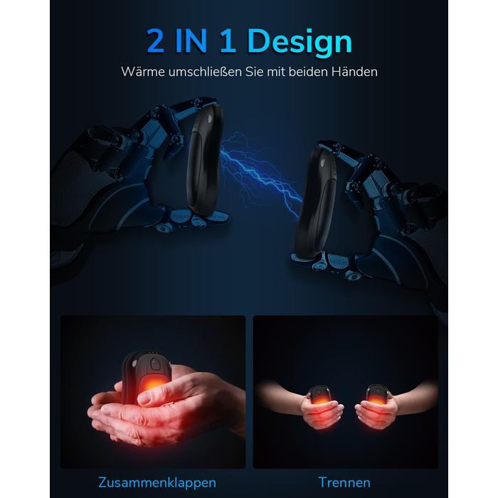 Електричний грієчка для рук, перезаряджуваний, USB, 2 шт. (чорний)