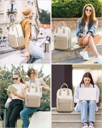 LOVEVOOK Рюкзак для жінок, 15.6 дюймів, рюкзак для ноутбука, рюкзак для подорожей, водонепроникний, сумка для роботи, рюкзак, жіноча шкільна сумка, для підлітків, дівчаток, елегантний, для школи, університету, подорожей, роботи, офісу, Бежевий, 15.6 дюймі