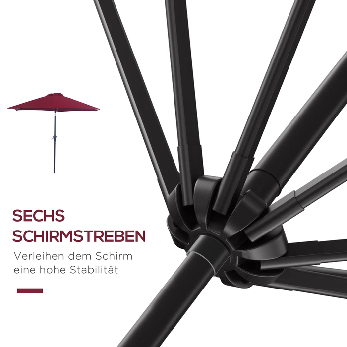 Парасолька Outsunny Archiculated Parasol Garden Parasol Market з ручною рукояткою Alu 2,6 м Діаметр 180 г/м² Поліестер червоний, ідеально підходить для саду та патіо