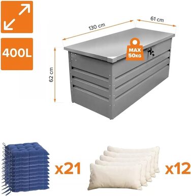 Водонепроникна садова скриня Grindi Morus 400л для подушок, інструментів, зберігання на балкон, терасу, в садок - сіра