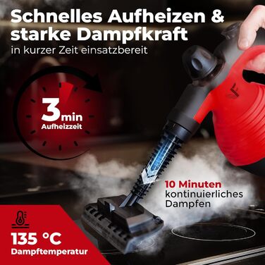 Пароочисник ручний Neighbor's Friend® Нова модель – Потужний ручний пароочисник, 3,5 Bar, кабель 4м, бак 350мл. Підходить для авто, майстерні, дому та миття вікон. (Пароочисник – Червоний – 2 шт.)