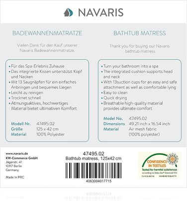 Набір для ванни Navaris: килимок та подушка для ванни - 125x42 см, білий