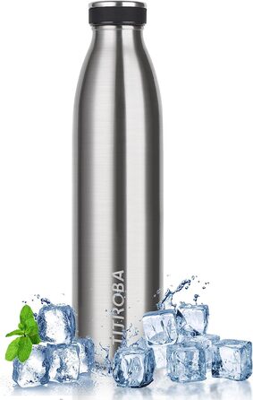 Пляшка для пиття з нержавіючої сталі TITIROBA, 1 л, термос, герметична пляшка для води, з подвійними стінками, без бісфенолу А, 24 години в холодному і 12 годин в гарячому стані (нержавіюча сталь, 750 мл)