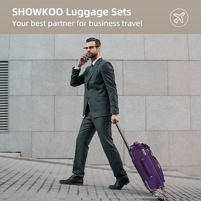 Набір валіз SHOWKOO Softshell 3 шт. (фіолетовий): 50.8, 61, 71.1 см, розширювані, з TSA-замком