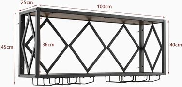 Стильна полиця для вина Komfotteu на стіну з металевим каркасом, з тримачем для келихів, 100 x 25 x 45 см