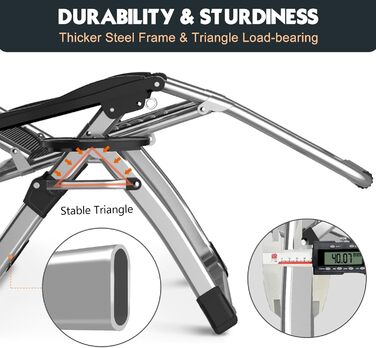 Лежак для відпочинку MOPHOTO Zero Gravity - розкладний, 200 кг, з подушкою та кишенею, для саду, балкону, тераси (сірий)