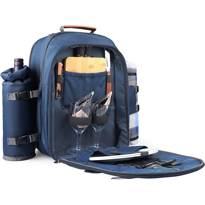 Набір для пікніка Sunflora з ізольованим контейнером та пледом, пікнік-кошик для кемпінгу та відпочинку на природі (Блакитний & Смужки), на 2 особи