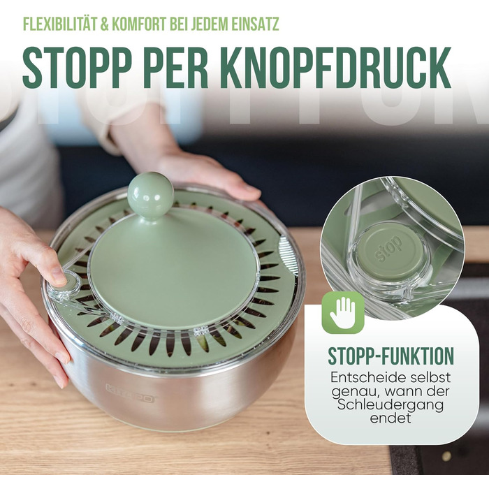 Салатниця-швидкоочисник з нержавіючої сталі з ручним приводом, 4.5л [2-в-1, випуск води, придатна для миття в посудомийній машині, неслизька]