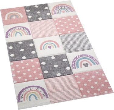 Килим Dream Дитячий килимок Play Килимок Rainbow Dots Маленьке серце Рожево-сірий кремовий Розмір 80x150 см 80 x 150 см Рожево-сірий кремовий