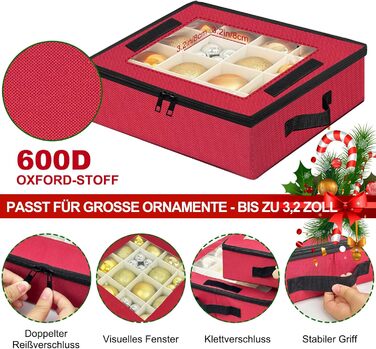 Коробка для зберігання новорічних прикрас з перегородками, 4 шт. Складана коробка для ялинкових іграшок, органайзер для куль, з ручками, червона