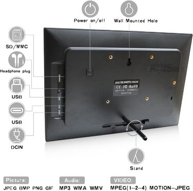 Frameo Цифровий фоторамка 10.1 дюйма з Wi-Fi, HD сенсорний екран, 16GB пам'яті, автоматичне обертання, віддалене завантаження фото та відео, чорний