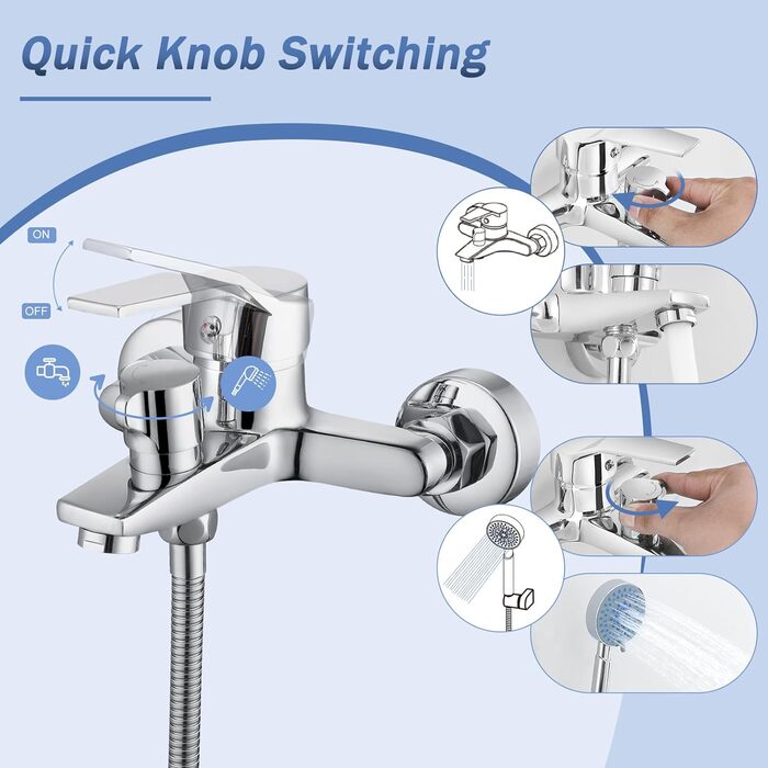 Змішувач для ванни з душем (хром) з 3 режимами, набір для ванної кімнати (Bs102)