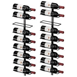 Настінна полиця для вина TJ.MOREE на 12 пляшок, дерев'яний винотримач для кухні, бару, їдальні - чорний комплект 6 шт.