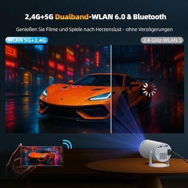 Портативний проєктор Mini Beamer 4K з WiFi6, Bluetooth 5.0 та Android 11.0. Підтримка HDMI, USB, Laptop для домашнього кінотеатру. Автоматичне вирівнювання зображення