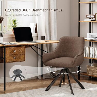 Обідні крісла поворотні 6 шт. з підлокітниками – 360° обертання, м'яке крісло з льону, сучасний поворотний стіл для кухні з металевим каркасом та спинкою для їдальні, вітальні, офісу, коричневий. 6 шт.