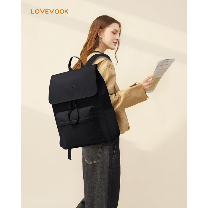 LOVEVOOK Рюкзак для жінок, 15.6 дюймів, рюкзак для школи, підлітки, водонепроникний, дівчатка, легкий, з відділенням для ноутбука, для подорожей, роботи, університету, повсякденного використання (17.3 дюйма, Чорний)