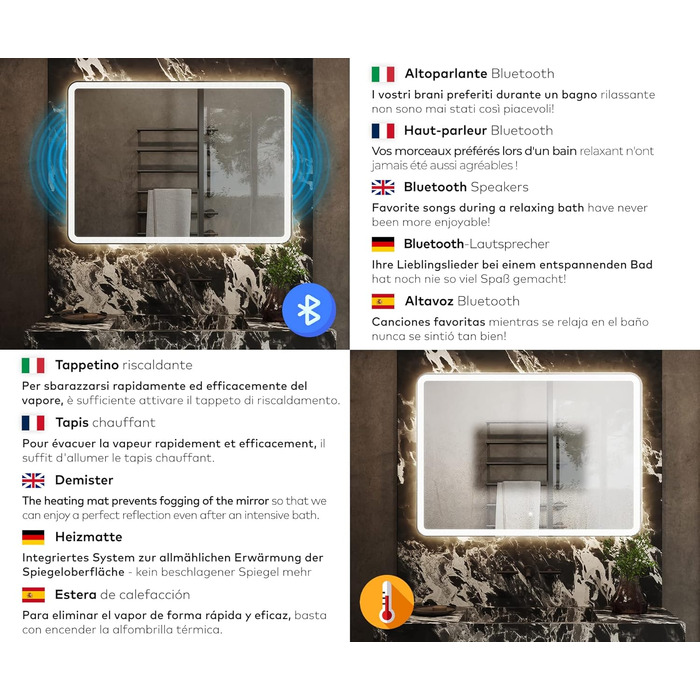 Дзеркало для ванної кімнати з підсвічуванням LED, 120x70 см, без рами, сучасний дизайн, на замовлення, Ambient Line