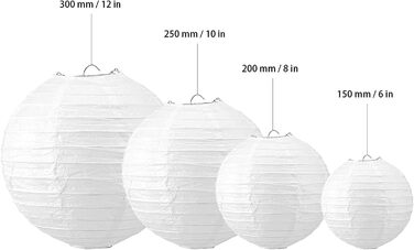 Круглі паперові ліхтарики білі для весілля, дня народження, вечірки (25см), 20 шт.