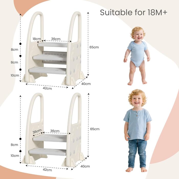 Дитячий табурет Hoopyosms Tritthocker з ручкою, сірий. Безпечний, з 2/3 сходинками для ванної, кухні та туалету