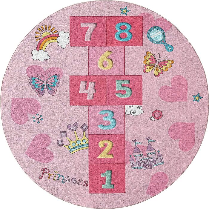 Дитячий килим Happy Life, Дитячий килим, килимок для ігор, що миється, алфавіт, Сірий, (круглий 200 см, цифри-рожевий)