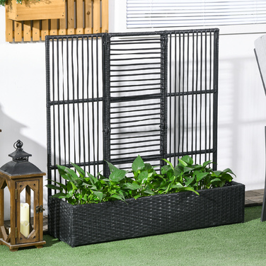 Піднята клумба Outsunny Poly Rattan з решіткою, ящик для квітів, ящик для рослин, клумба, для саду, балкона, чорний, 103 x 103 x 29 см