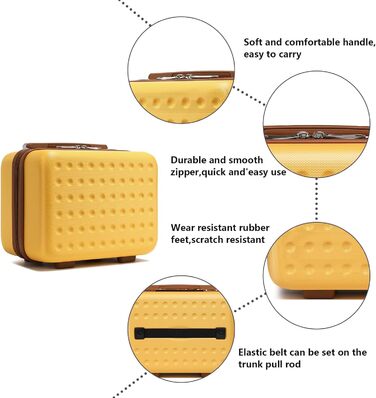 Валіза-тележка KONO з жорсткою оболонкою, 76x50x31 см, білий колір (з жовтим та косметичним набором)