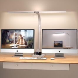 LED настільна лампа LOTTBUTY з диммуванням, 24W, 80см, для офісу та дому, з гнушим шийкою та тримачем для телефону (біла)