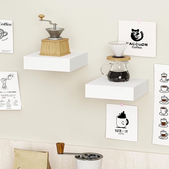 Полиці настінні BAMEOS, комплект 2 шт., 60 см, білі, для ванної, кухні, вітальні, спальні (15x14.5 см) - декор для стін