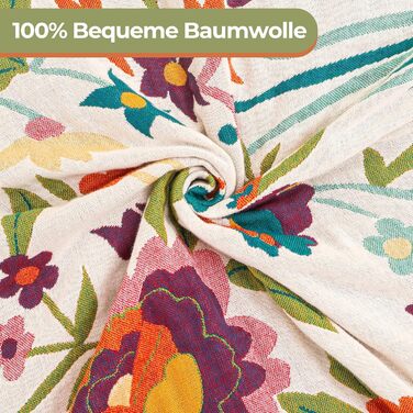 Плед Boho з 100% бавовни, стиль кантрі, 150x200 см, гранатовий колір. Плед на диван та ліжко з квітковим візерунком (квіти, птахи)